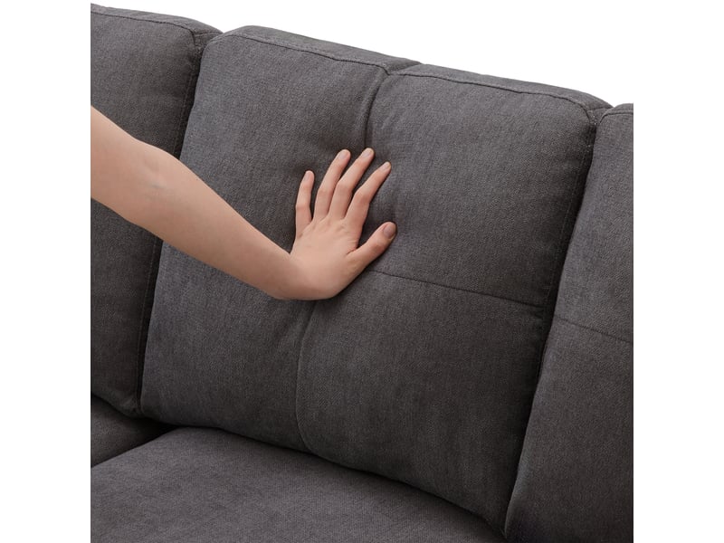  Canapé d'angle 3 places en tissu effet lin gris foncé avec chaiselongue et rangement intégré  - Conforama R