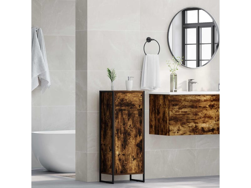  Cabinet de salle de bain, meuble de rangement chêne fumé 40x30x100 cm  - Conforama D