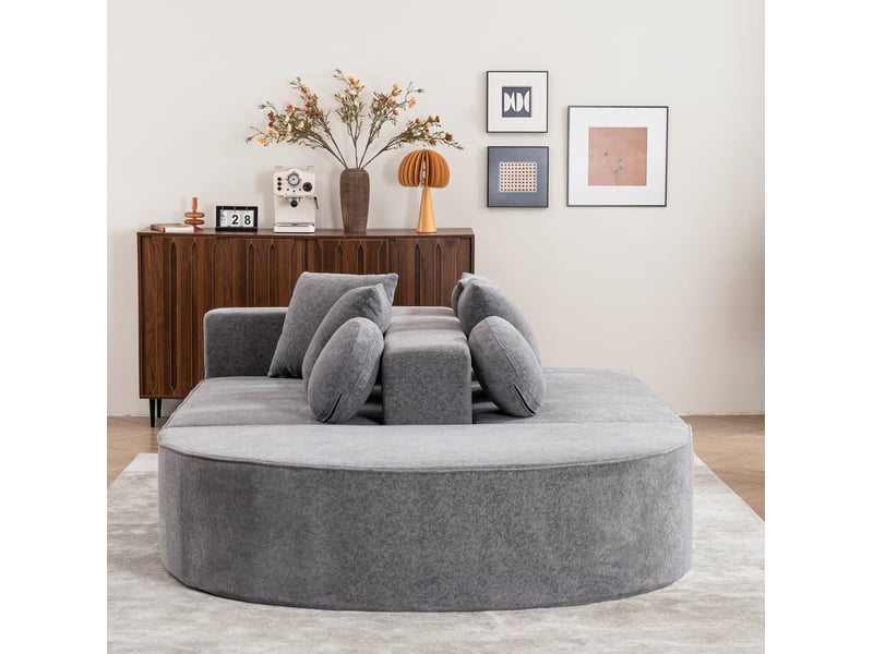  Canapé modulaire convertible 5 places en tissu gris, 263 cm, mousse intégrale et sans montage pour le salon  - Conforama B