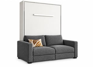 Lit escamotable vertical kimber avec canapé tissu intégré – le salon le jour, un vrai lit la nuit-120x200-cadre blanc-façade blanche-canapé gris foncé