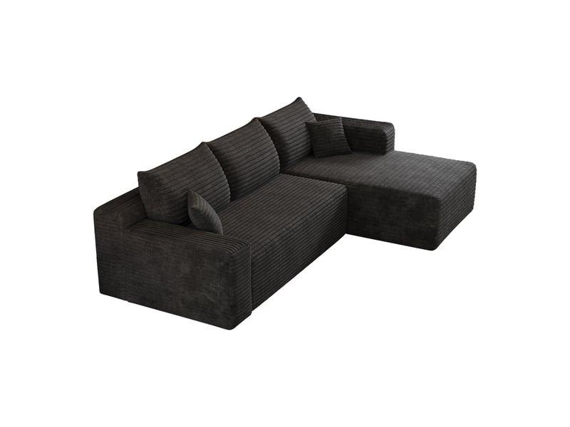 Canapé d’angle noir 3 places en velours côtelé, canapé avec méridienne de 241 cm pour salon, assise profonde et confortable - Conforama W