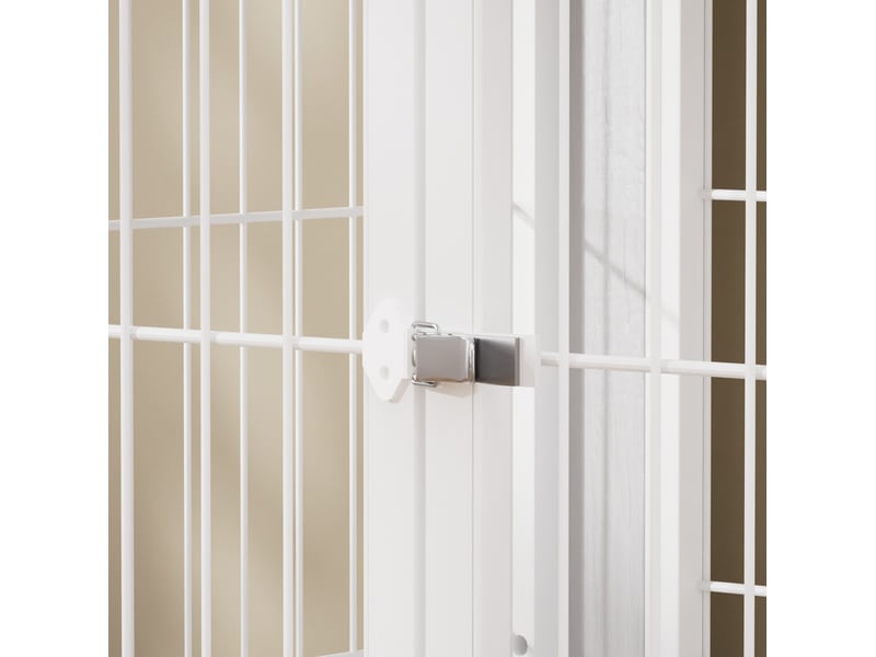  Cage d'intérieur style meuble 80x56x69,5 cm – blanche – 3 accès, toit ouvrant et roulettes verrouillables  - Conforama E
