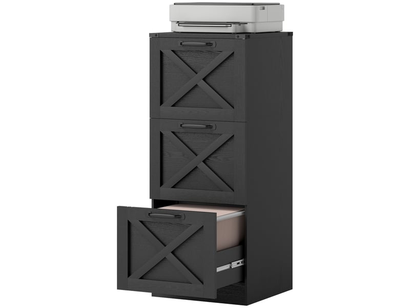  Caisson de bureau 3 tiroirs pour dossiers suspendus noir 40 x 40 x 101 cm  - Conforama B