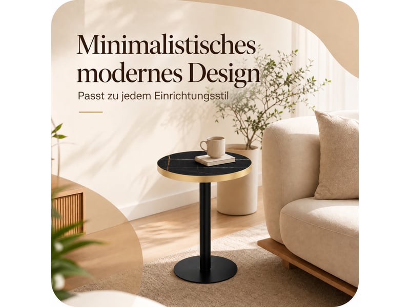  Table d’appoint ronde à plateau effet marbre - lpospi - pied central en métal noir et or, mdf noir 60 × 73,7 cm  - Conforama E