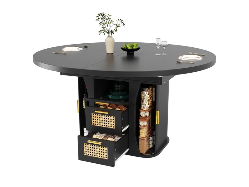  Table extensible avec rangement et tiroirs pour salle à manger en mdf 118–158×118×77,1 cm noir  - Conforama A
