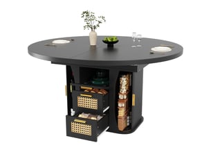 Table extensible avec rangement et tiroirs pour salle à manger en mdf 118–158×118×77,1 cm noir