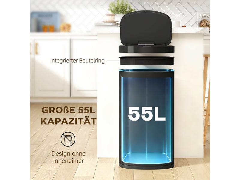  Poubelle automatique 55 l capteur infrarouge acier inoxydable noir 38 x 28,5 x 69 cm  - Conforama E