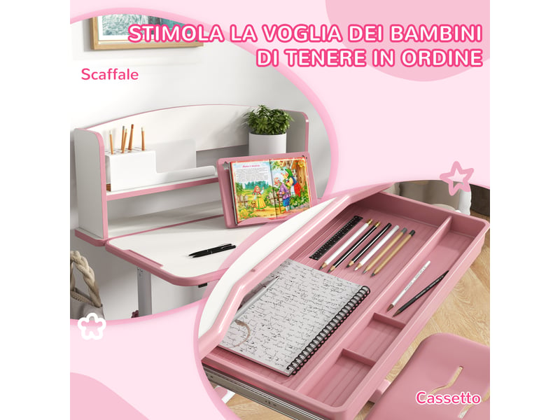  Bureau enfant avec chaise réglable rose 80 x 54,5 x 82-104 cm, bureau enfant 6-12 ans  - Conforama W