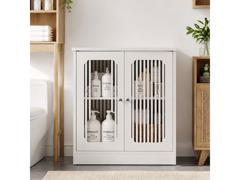 Meuble sous lavabo sans lavabo sur pied avec portes persiennes blanc - Conforama C