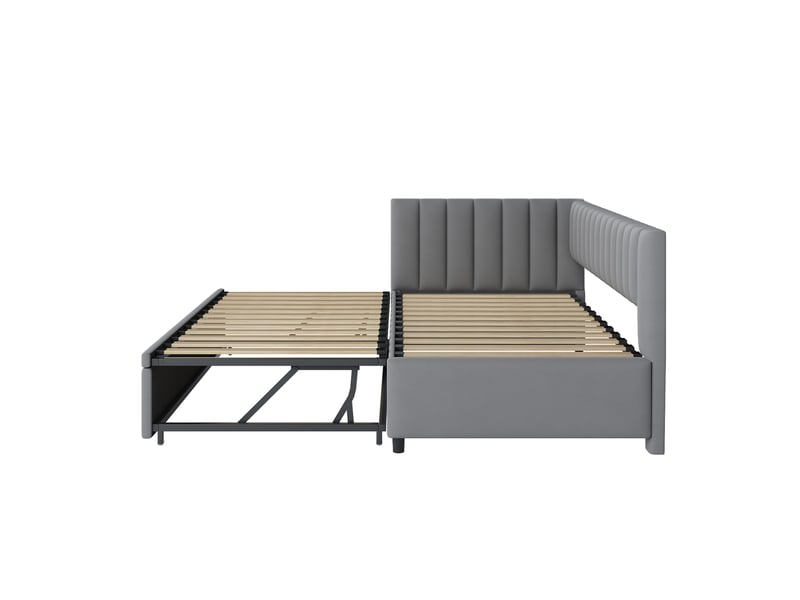  Lit gigogne, lit enfant 180x200 cm, tissu en velours, sans matelas, gris clair  - Conforama D