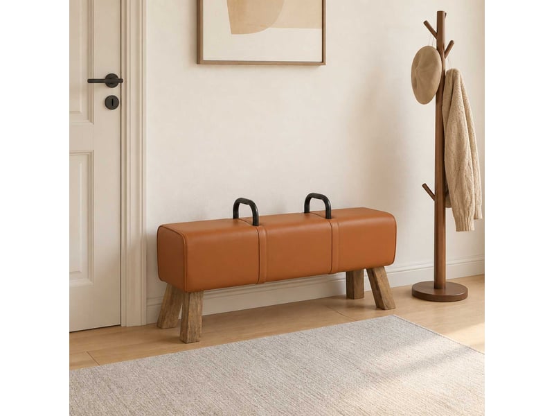  Banc d'entrée, banc interieur marron 110x30x45 cm cuir véritable  - Conforama B