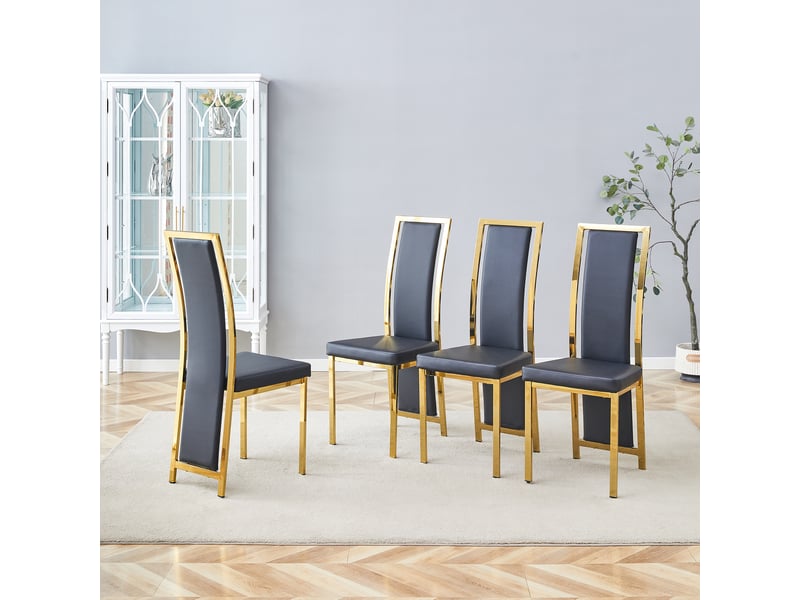 Lot de 4 chaises de salle à manger noir et doré en pu et métal, hauteur 109 cm - Conforama D