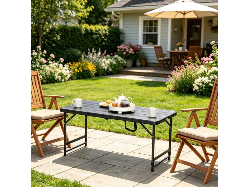  Table de jardin pliable 118x60 cm noire hdpe et acier, hauteur réglable 56 ou 74 cm pour 4 personnes  - Conforama B