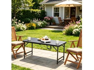 Table de jardin pliable 118x60 cm noire hdpe et acier, hauteur réglable 56 ou 74 cm pour 4 personnes