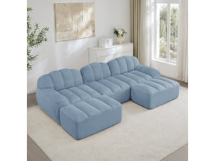 Canapé d'angle, canapé modulable – 3 places, assise profonde, forme u, mousse haute densité, en tissu, bleu