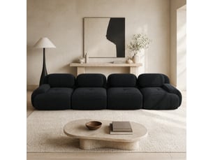 Canapé modulaire 388x103x70cm 4 places, accoudoirs galbés, montage simplifié, sans cadre, salon, velours côtelé, noir
