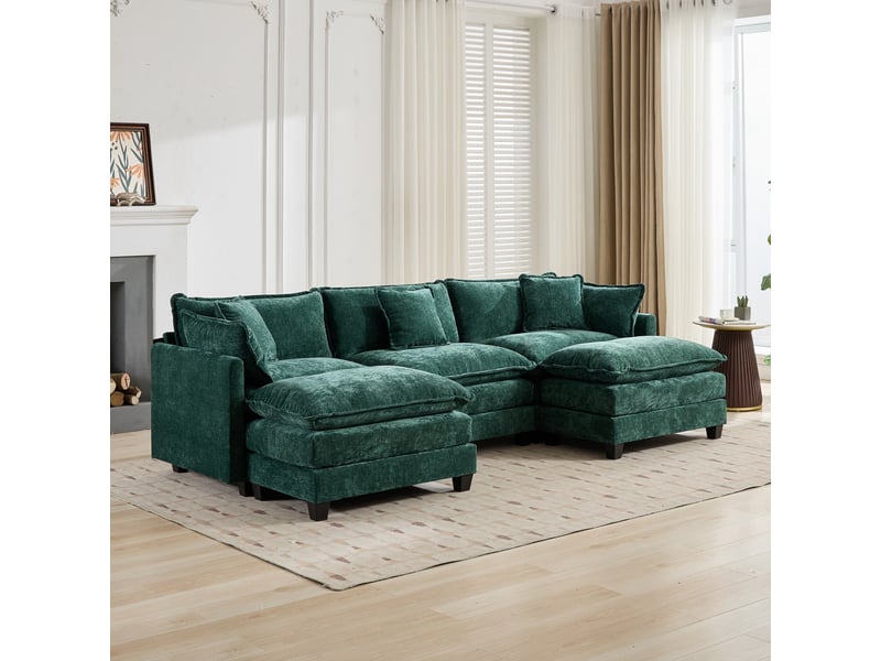  Canapé droit modulable 3 places 289 × 75 × 84 cm en chenille vert, coussins rembourrés IKSETERA TRADING LTD - Conforama D