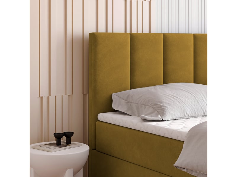 Boxspring meril 200x200 cm, lit complet avec matelas, jaune - Conforama D