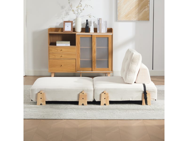  Fauteuil convertible 1 place - 90x86x84cm - chauffeuse pliable en lit d'appoint tissu velours côtelé et bois - beige  - Conforama D