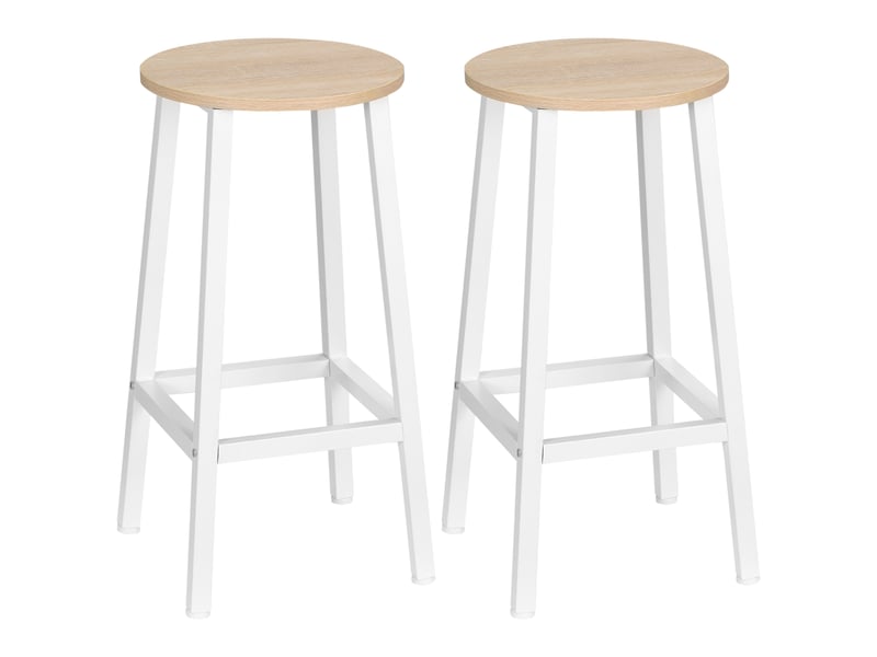  Lot de 2 tabourets de cuisine hauts avec assise en mélamine et pieds en acier 32,5 x 32,5 x 65 cm, coloris naturel et blanc  - Conforama A