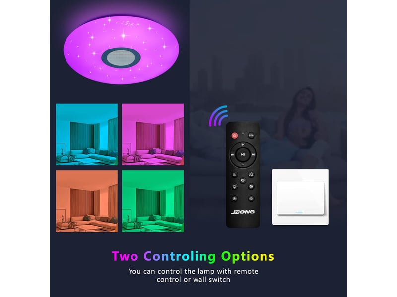  Plafonnier led avec haut-parleur bluetooth, bruit blanc et sons apaisants, avec télécommande et contrôle par application, 24 w ø 30 cm  - Conforama E
