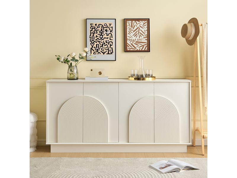  Buffet blanc moderne, meuble décoratif d'entrée, meuble de rangement 4 portes pour salon et salle à manger, finition mate, mdf  - Conforama D