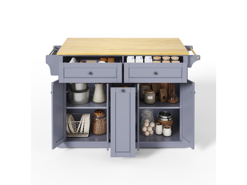  Îlot de cuisine mobile avec plan de travail pliable, chariot de rangement en mdf avec tiroirs et roulettes, 121x69x89cm, naturel et gris  - Conforama A