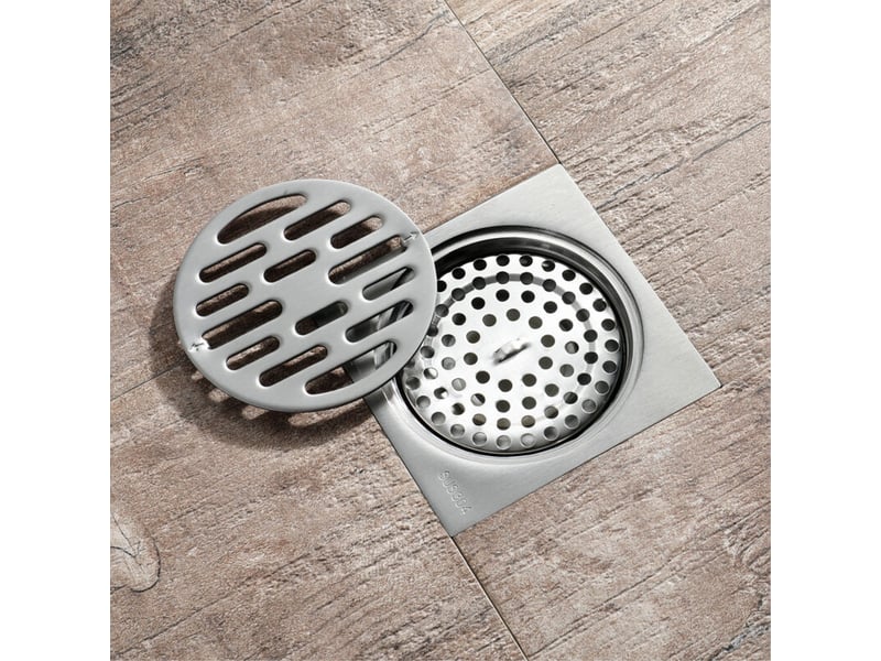  Siphon de sol - siphon de sol de salle de bain - siphon de sol extérieur pour balcon épaissi - anti-blocage, anti-insectes et anti-odeurs 100 × 100 mm  - Conforama B