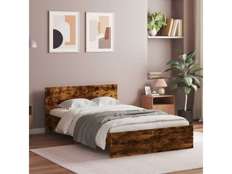  Lit double- lit adulte -  cadre de lit avec tête de lit et led chêne fumé 120x190 cm  - Conforama C