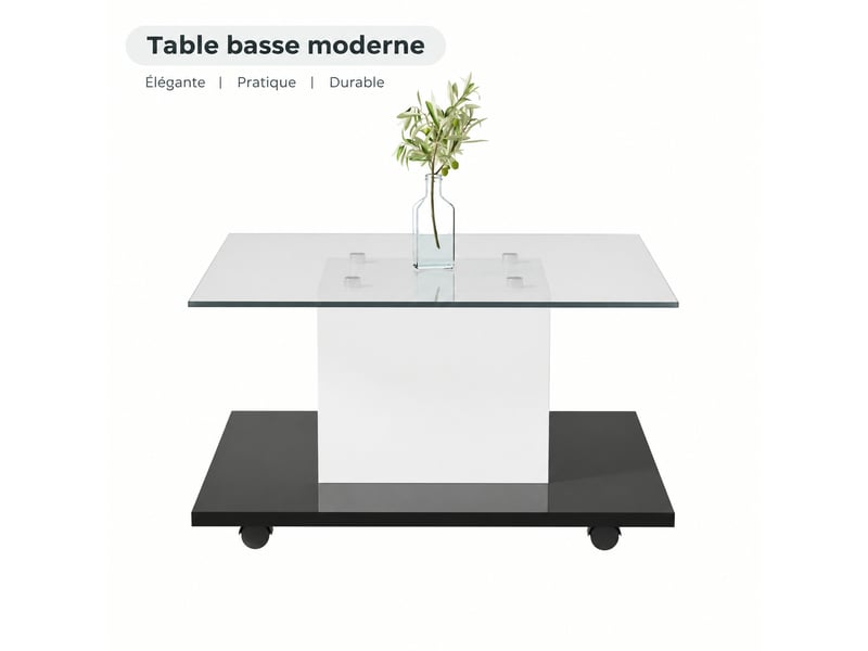  Table basse moderne en verre trempé avec éclairage led réglable, 80 x 80 x 40 cm  - Conforama A