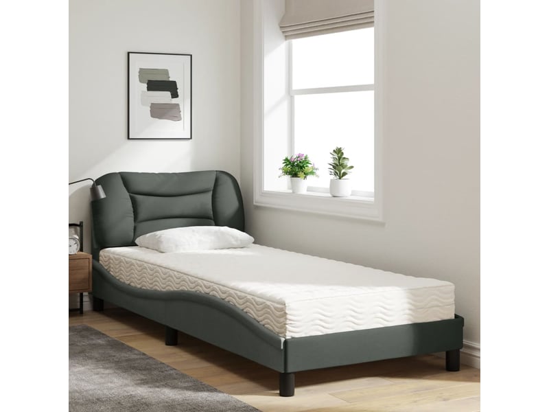  Lit simple- lit adulte -  lit avec matelas hvar gris foncé 80x200 cm tissu  - Conforama B
