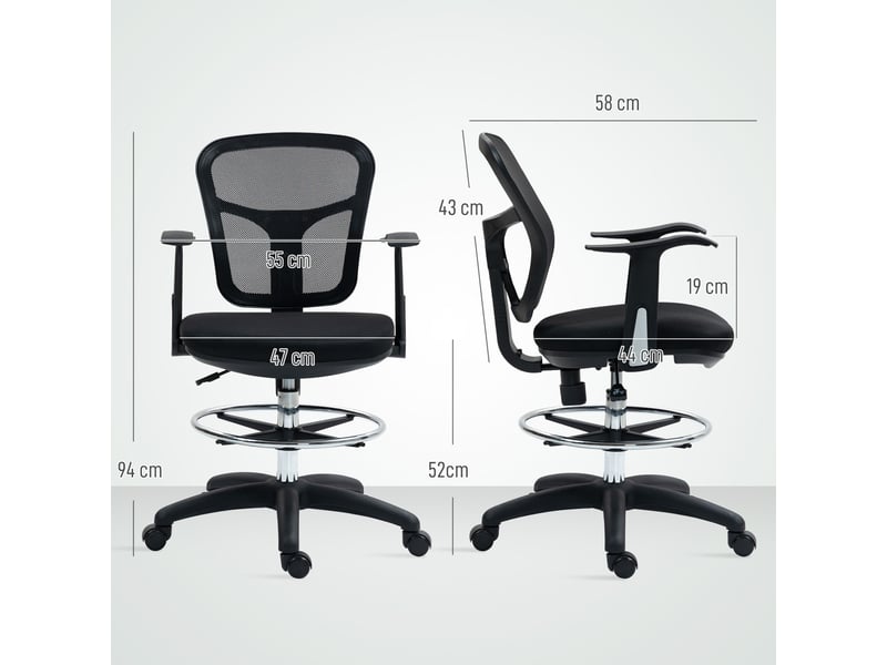  Fauteuil pivotant avec anneau repose-pieds et dossier incurvé, en polyester, mousse et plastique, 55 x 58 x 94 cm, noir  - Conforama E
