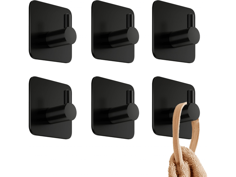  Crochets muraux adhésifs - lot de 6, porte-serviettes de salle de bain, crochet de cuisine, porte-manteau, noir  - Conforama A