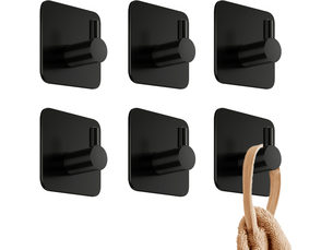 Crochets muraux adhésifs - lot de 6, porte-serviettes de salle de bain, crochet de cuisine, porte-manteau, noir
