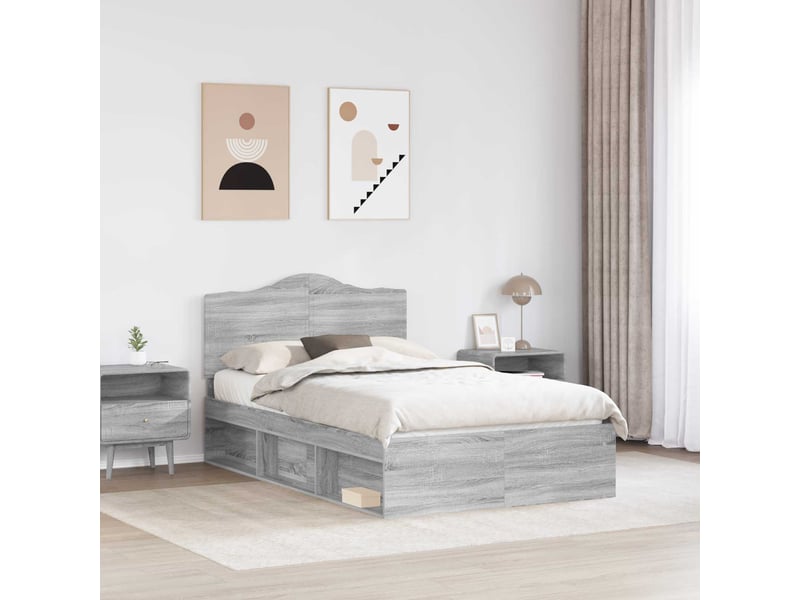  Lit double- lit adulte -  cadre de lit gris sonoma 135 x 190 cm pin massif  - Conforama B
