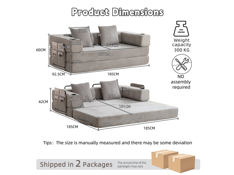  Canapé-lit de sol convertible 185x92,5x60 cm gris clair  - Conforama E