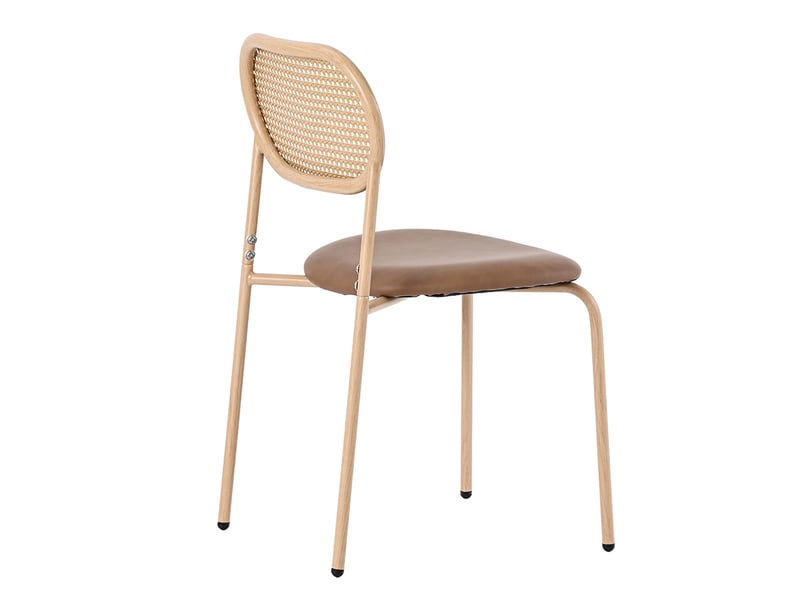  Lot de 6 chaises de salle à manger, 80 cm, marron pu, dossier rotin  - Conforama E
