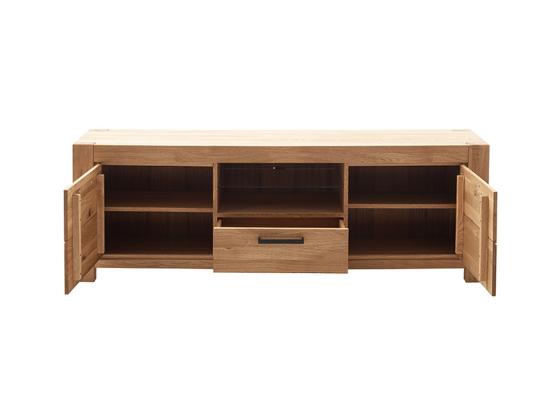 Meuble tv avec 2 portes 1 tiroir et niche de rangement coloris chêne naturel - longueur 192 × profondeur 50 × hauteur 65 cm  - Conforama C