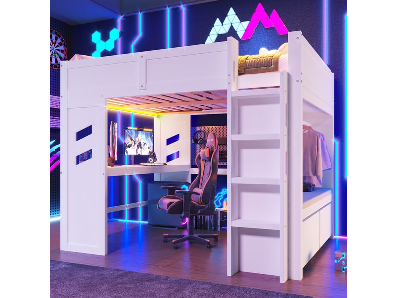 Lit mezzanine 140x200 cm coloris blanc led pin lit enfant blanc - Conforama D