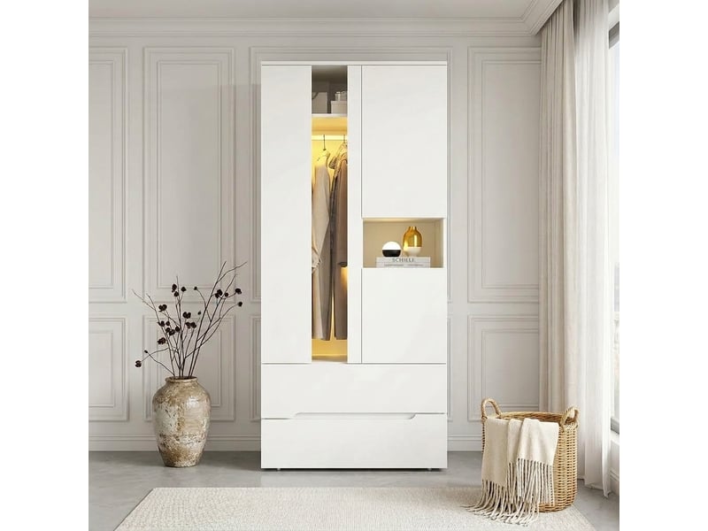  Armoire penderie 90x50x200 cm aspect chêne, 4 portes battantes et 3 tiroirs  - Conforama C