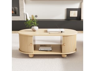 Table basse ovale coloris bois clair <strong>KORFEE</strong> <strong></strong> - 50 cmx100 cm