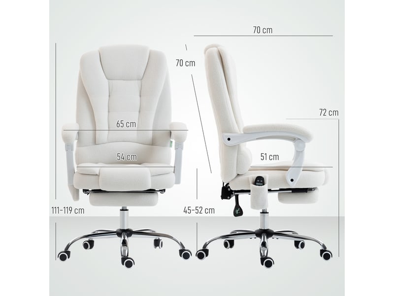  Fauteuil de bureau direction massant chauffant hauteur réglable dossier inclinable toile de lin blanc  - Conforama D