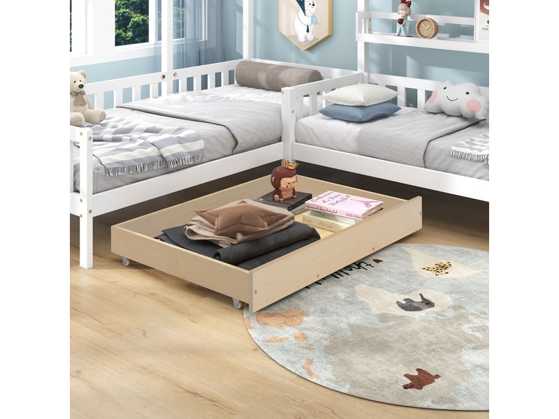 Lit cabane enfant 90x200 cm + 140x70 cm – lit combiné avec tiroirs et étagères intégrées – blanc – sans matelas - Conforama C