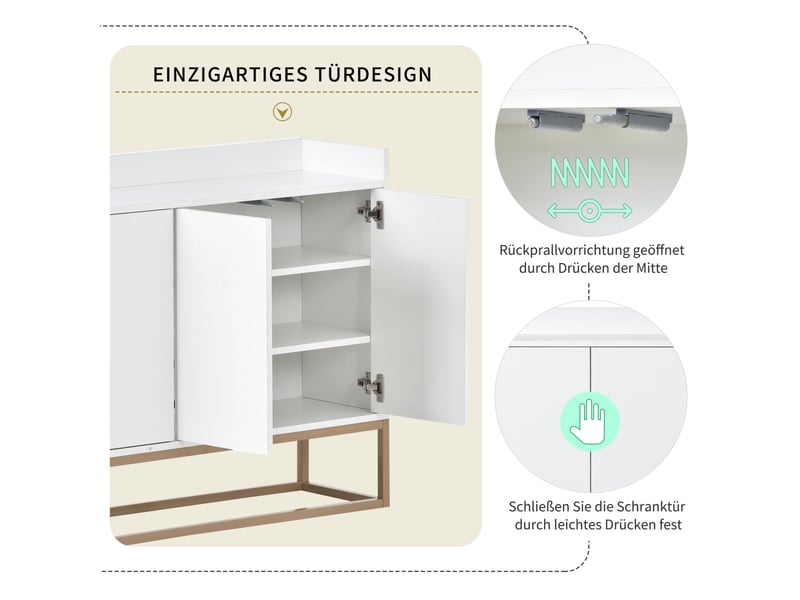  Meuble bas de cuisine 120 cm, buffet de rangement moderne avec 4 portes, étagère réglable et support en métal  - Conforama E