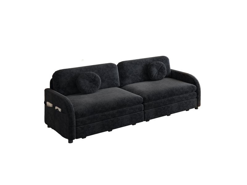  Canapé-lit 3 places convertible en chenille, 3-en-1 avec dossier réglables et rangement latéral - noir - 206 x 84 x 90 cm  - Conforama A