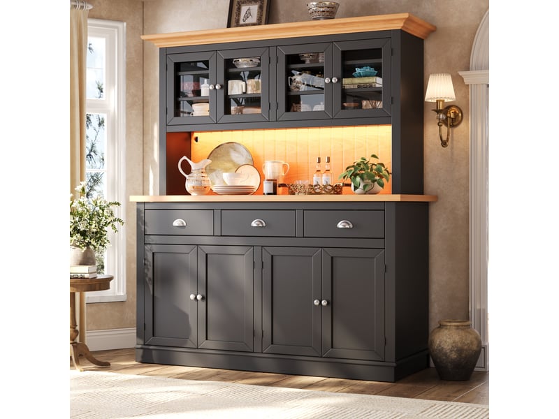 Buffet de cuisine 8 porte(s) 3 tiroir(s) - 140 cm noir led mdf - Conforama E