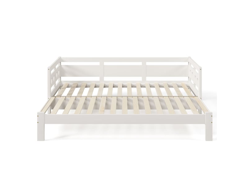  Canapé gigogne 90x190, couchage d'appoint lit gigogne, pin massif, design cœur, blanc, sommier inclus, montage facile  - Conforama E