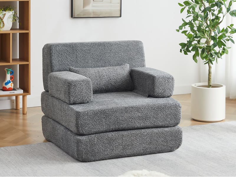  Canapé droit 2-en-1, canapé modulable en chenille et cadre en fer, siège d'appoint réglable pour salon, chambre ou bureau, 80 x 90 x 90 cm, gris  - Conforama B