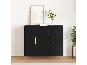 Buffet - bahut - meuble de rangement chêne noir 90 x 34 x 80 cm bois d'ingénierie