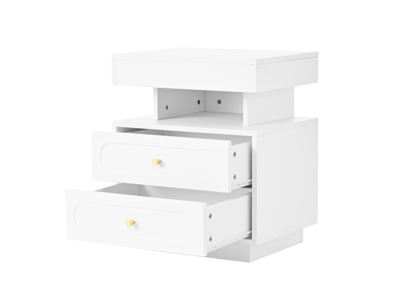  Table de chevet led 2 tiroirs et 1 niche panneau de particules blanc 100 x 40 x 60 cm  - Conforama A